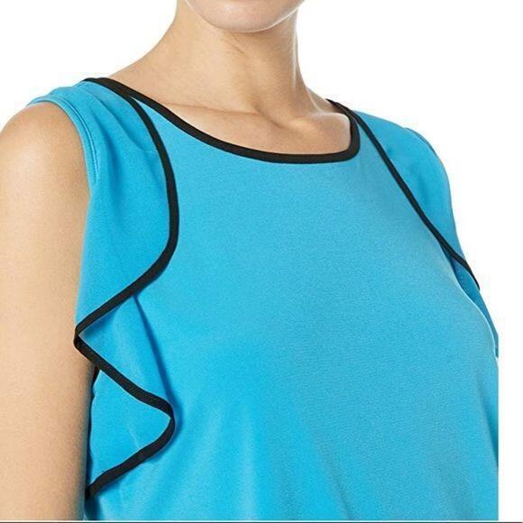 Calvin Klein Womens Blouse Top Shirt Ruffle Sleeve Pullover Teal Black XS - Picture 16 of 16